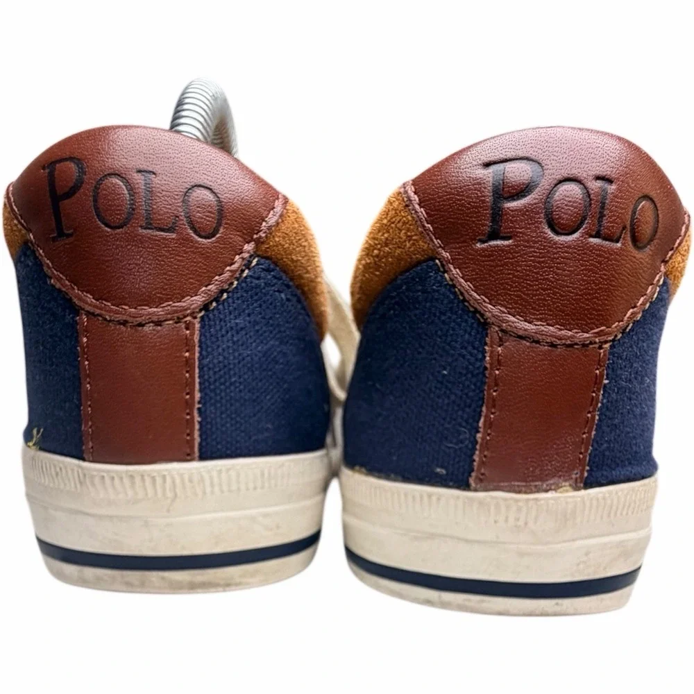 Polo Ralph Lauren Vaughn Saddle Sneakers Men’s 8D Navy Tan Canvas Suede - Picture 7 of 10